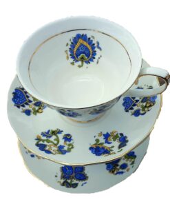 Royal Devonshire Fine White Porcelain Paisley Blue 2 Cup and Saucer Set