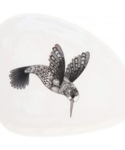 White Trinket Dish With Black Hummingbird