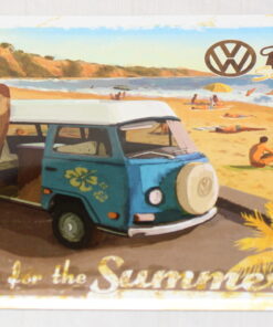 Licenced Blue VW Kombi Combi Bus Ready For Summer Metal Postcard