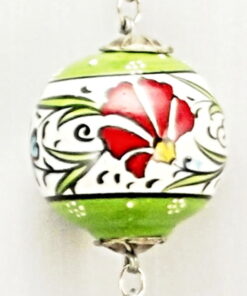 Turkish Handmade Hand Painted Single Hanging Ceramic Ball Ornament - Green Border