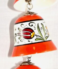 Turkish Handmade Hand Painted Triple Hanging Ceramic Bells Ornament - Orange Border