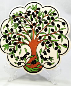 Ceramic Handmade Hand Painted Scalloped Turkish Trivet With Tree