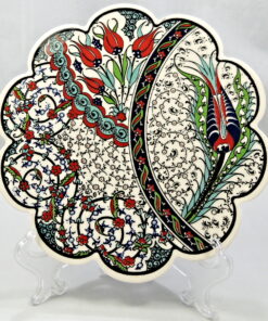 Ceramic Handmade Hand Painted Scalloped Turkish Trivet - 3 Red Tulips