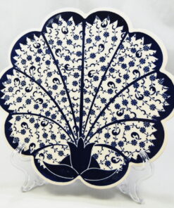 Ceramic Handmade Hand Painted Scalloped Turkish Trivet Blue Floral Pattern
