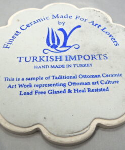 Alternative view of Ceramic Handmade Hand Painted Scalloped Turkish Trivet Red Carnations