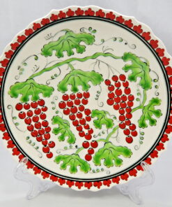 Turkish Scalloped Hand Painted Ceramic Hanging Plate With Red Grapes