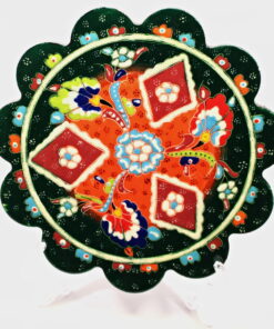 Turkish Handmade & Hand Painted  Scalloped Ceramic Trivet with Flowers
