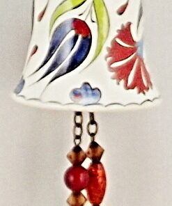 Turkish Handmade Hand Painted Single Hanging Ceramic Bell Ornament With Blue Tulip