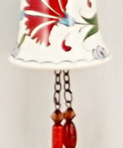 Turkish Handmade Hand Painted Single Hanging Ceramic Bell Ornament Red Carnation Blue Flower