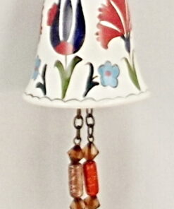 Turkish Handmade Hand Painted Single Hanging Ceramic Bell Ornament With Blue Tulip
