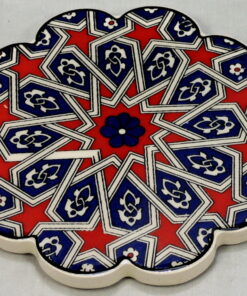 Ceramic Turkish Scalloped Handmade Hand Painted Coaster With Stars
