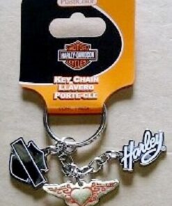 Harley Davidson With 3 Metal Charms Keyring Key Chain