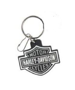 Harley Davidson Rubber Grey Black White Bar And Shield Keyring Key Chain