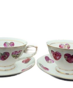 Royal Devonshire Fine White Porcelain Candy Bloom Hearts 2 Cup and Saucer Set