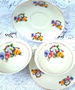 Royal Devonshire Fine White Porcelain Sweet Pea 2 Cup and Saucer Set