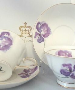 Royal Devonshire Fine White Porcelain Pansy Romance 2 Cup and Saucer Set