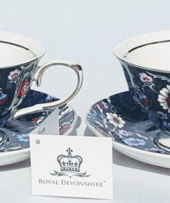 Royal Devonshire Fine White Royal Blue Spray 2 Cup and Saucer Set