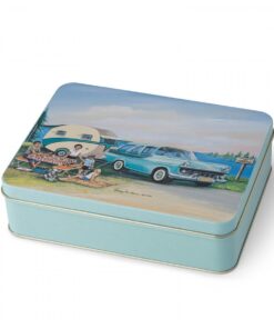 Holden With Caravan Picnic At Tambouri Picnic Metal Storage Tin - Jenny Sanders