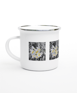 White Freesia On A Black And White Background White 12oz (354mls) Enamel Mug