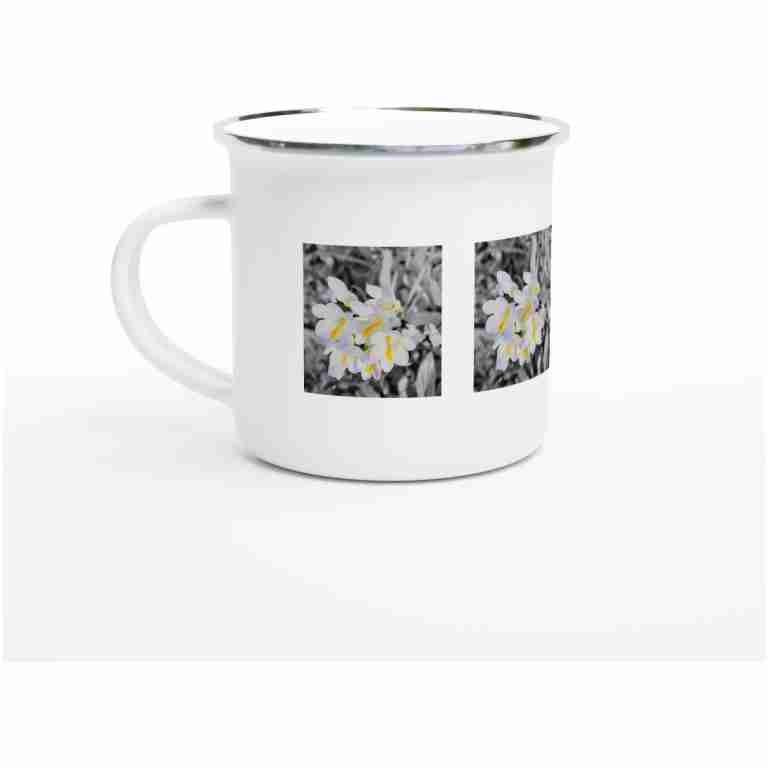White Freesia On A Black And White Background White 12oz (354mls) Enamel Mug
