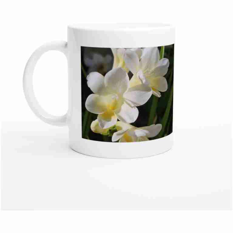 Beautiful White Freesias Flowering In Spring White 11oz (325mls) Ceramic Mug