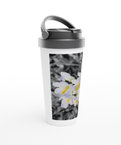 White Freesia On A Black And White Background White 15oz (443ml) Stainless Steel Travel Mug