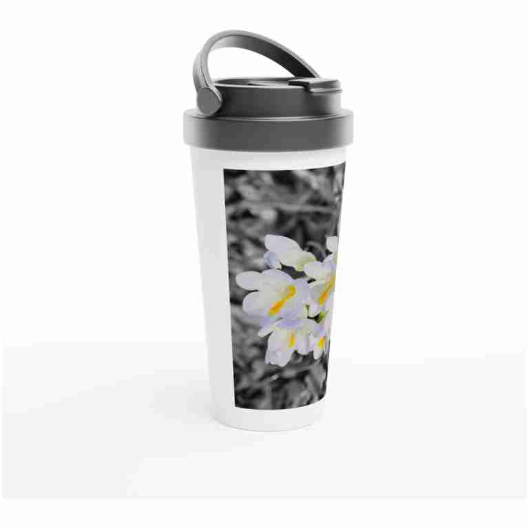 White Freesia On A Black And White Background White 15oz (443ml) Stainless Steel Travel Mug