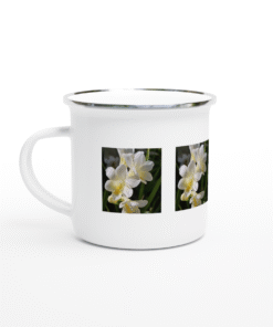 Beautiful White Freesias Flowering In Spring White 12oz (354mls) Enamel Mug