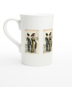Vintage Green and Blue Dress Fashion Print White 10oz Porcelain Slim Mug
