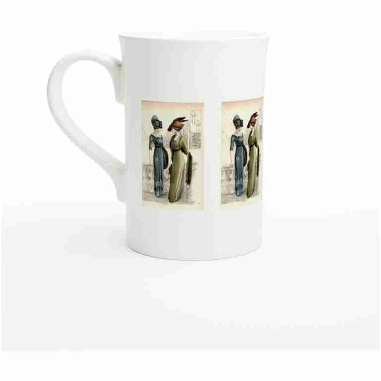 Vintage Green and Blue Dress Fashion Print White 10oz Porcelain Slim Mug