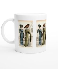 Vintage Green and Blue Dress Fashion Print White 11oz Ceramic Mug