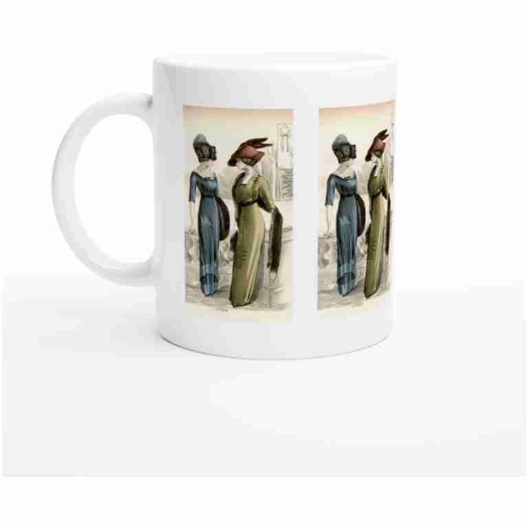 Vintage Green and Blue Dress Fashion Print White 11oz Ceramic Mug