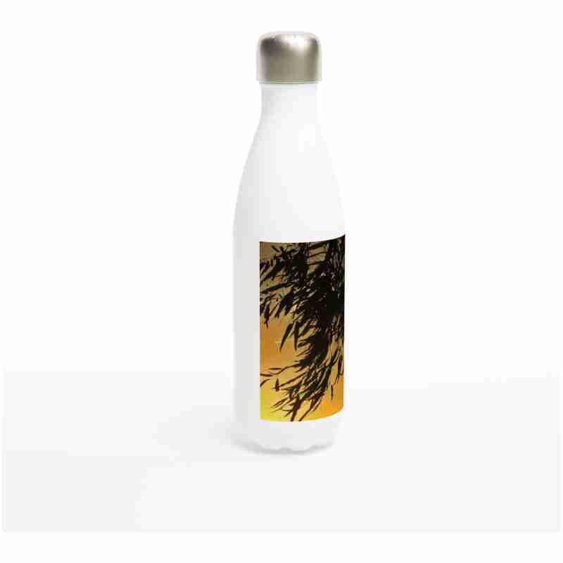 Gum Leaves Silhouette At Sunset White 17oz Stainless Steel Water Bottle