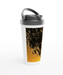 Gum Leaves Silhouette At Sunset White 15oz (443ml) Stainless Steel Travel Mug