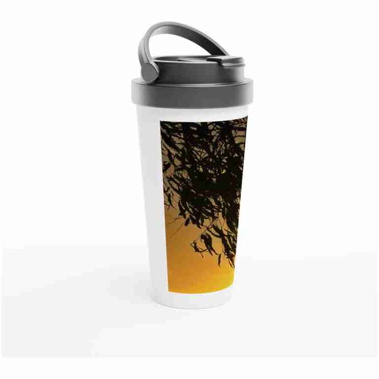 Gum Leaves Silhouette At Sunset White 15oz (443ml) Stainless Steel Travel Mug
