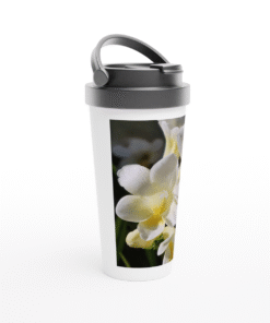 Beautiful White Freesias Flowering In Spring White 15oz (443ml) Stainless Steel Travel Mug