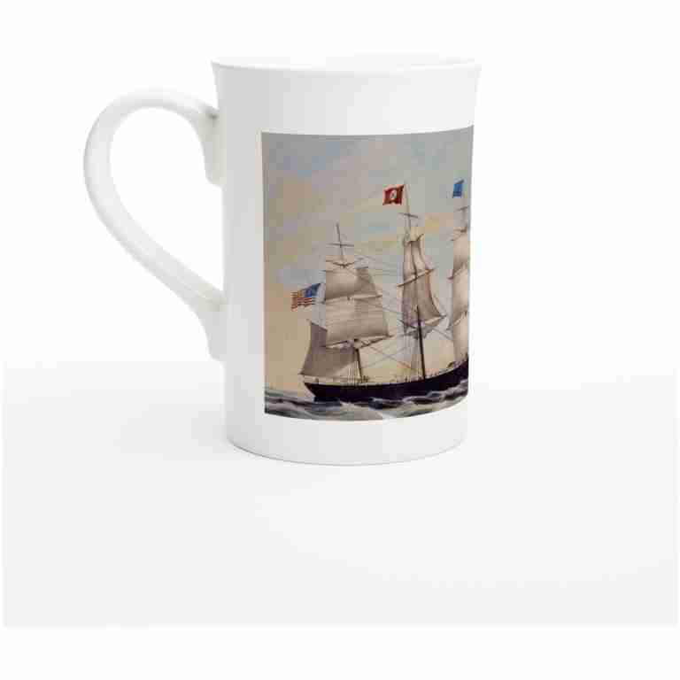 Clipper Ship And Row Boat Vintage White 10oz Porcelain Slim Mug