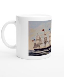 Vintage Clipper Ship And Row Boat White 11oz Ceramic Mug