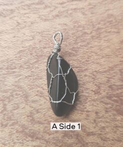 Wire Wrapped Black Stone Pendant A1