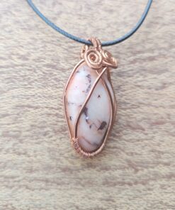 Unique Wire Wrapped Tumbled Pink Stone - C
