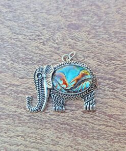 Elephant Theme Glass Cabochon Necklace - Handmade Unique Jewelry