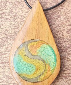Handcrafted Wood and Resin Pendant on Chord WR05 a