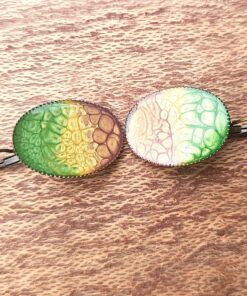 Hand-Painted Oval Clip-On Earrings A