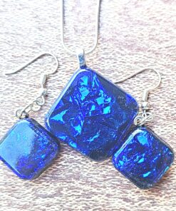 Stylish Square Jewellery Set - Unique Faux Dichroic Matching Gift A
