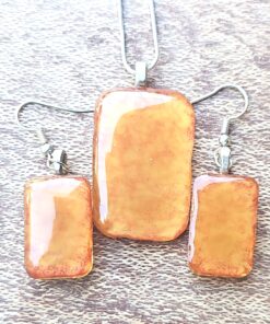 Fashionable Resin Pendant and Earrings - Rectangular Design, Unique Gift A