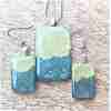 Stunning Friendship Gift Idea - Square Pendant and Earrings in Resin A
