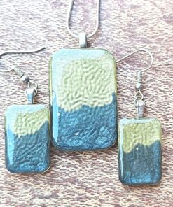 Stunning Friendship Gift Idea - Square Pendant and Earrings in Resin A