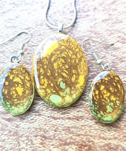 Special Friend Gift Set - Resin Oval Pendant and Earring Set, Hand Painted A