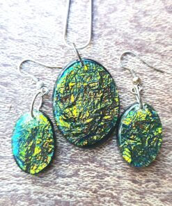 Unique Resin Pendant and Earrings Set - Faux Dichroic Gift for Her A