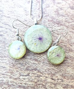 Round Shaped Resin Jewelry Set - Unique Pendant and Earrings Set A